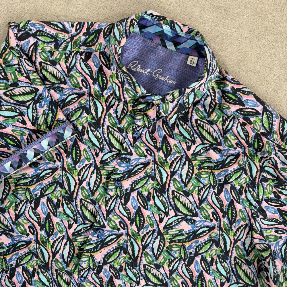 Robert Graham Flip Cuff Classic Fit Shirt in Multi Leaf ColorFul Mosaic Men 2XL